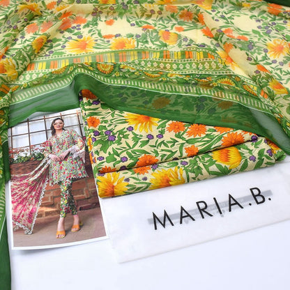 Light green with orange flowers |  Premium Lawn Suit 3pc | Maria.B