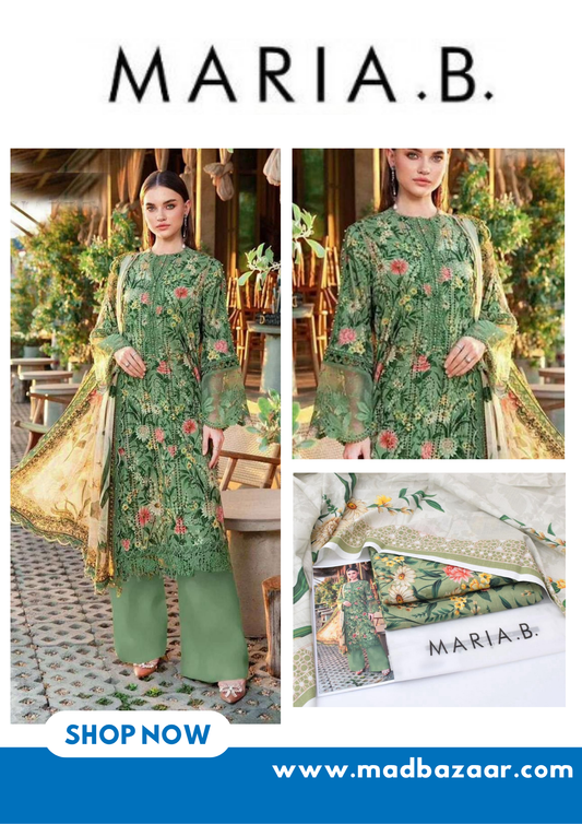 Mint green & Khaki Maria.B Khaddar 3pcs suit | winter collection