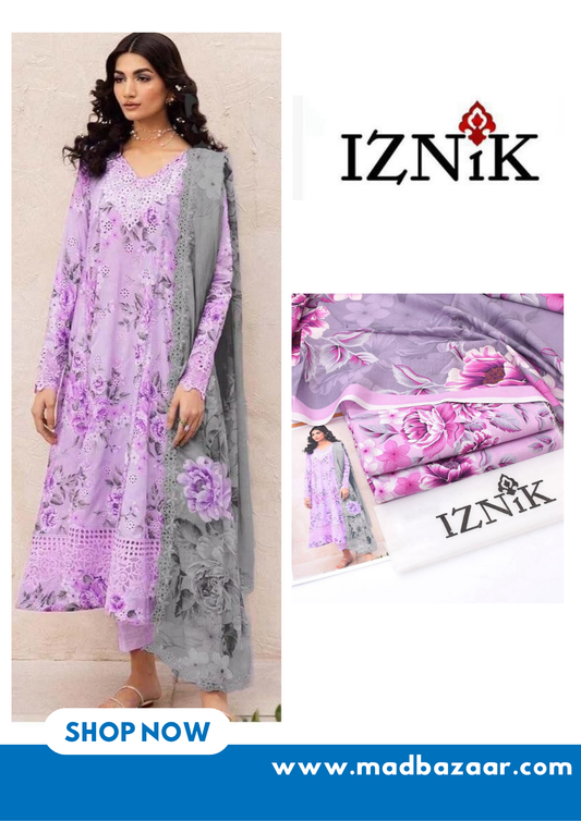 Iznik 3pcs khaddar collection | pastel lavender