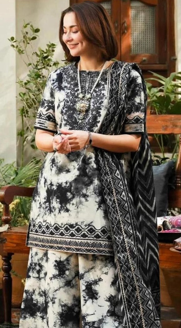 Sapphire khaddar 3pcs collection | ivory & black