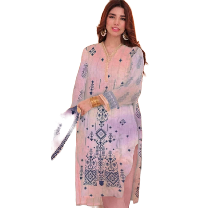 Light pink Orient 3-Piece Digital Printed Suit - Timeless Elegance