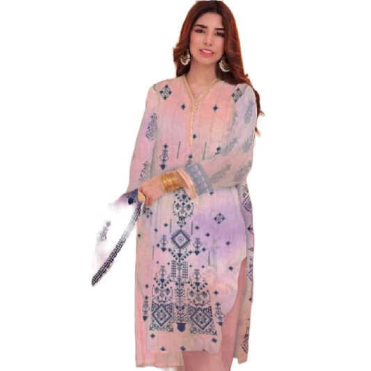Light pink Orient 3-Piece Digital Printed Suit - Timeless Elegance
