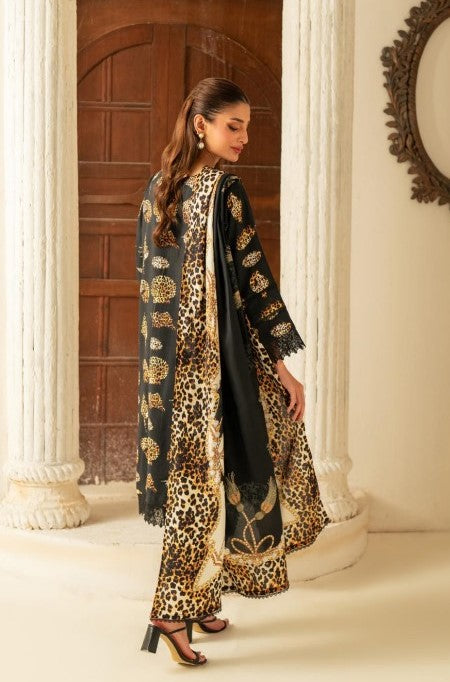 Leopard printed 3pcs linen suit | Black and dull golden | Salina Collection