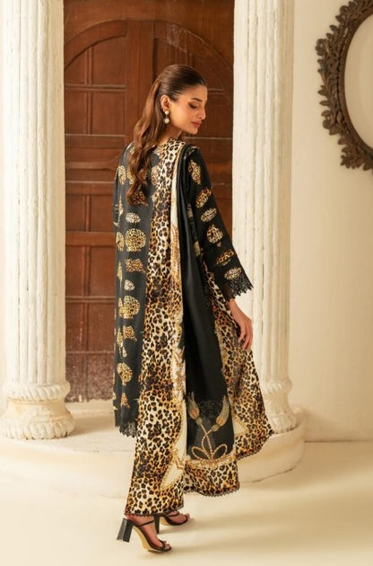 Leopard printed 3pcs linen suit | Black and dull golden | Salina Collection