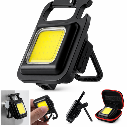 Ultra-Bright COB Rechargeable Keychain Light – Compact Pocket Work Light with Foldable Stand, Durable Carabiner Clip, and Multi-Purpose Outdoor Utility