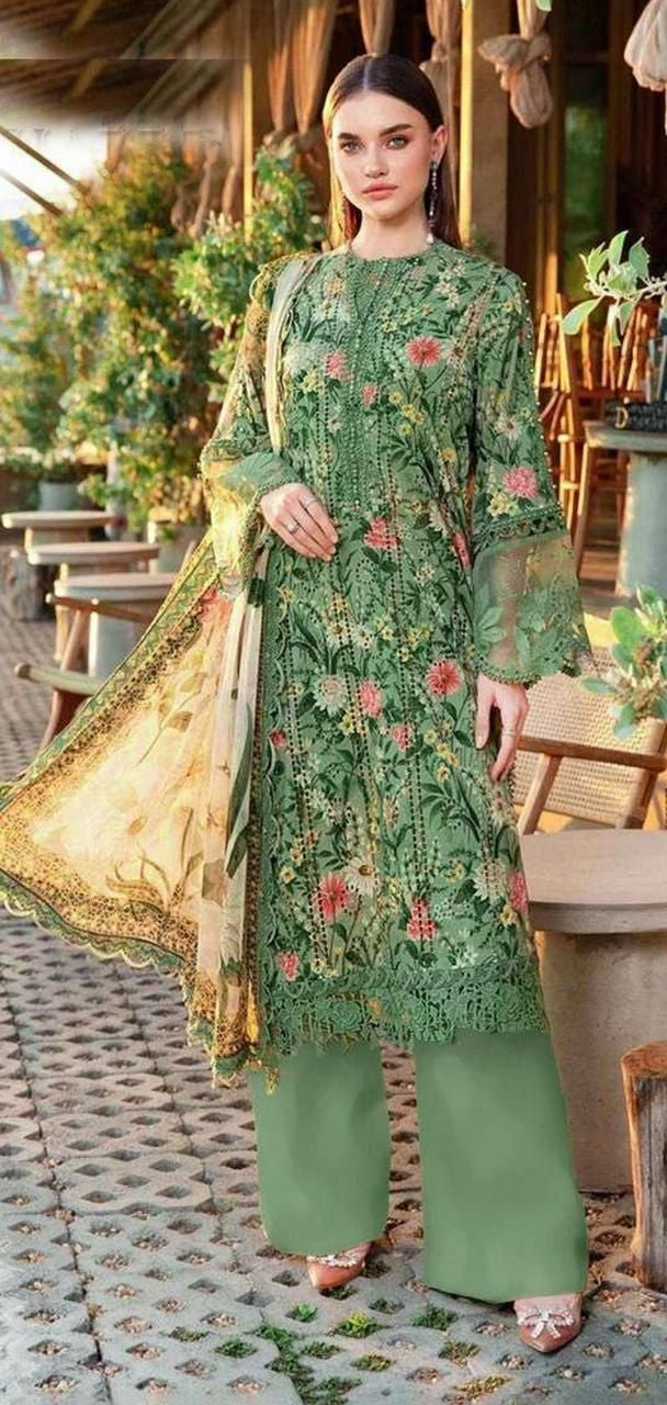 Mint green & Khaki Maria.B Khaddar 3pcs suit | winter collection