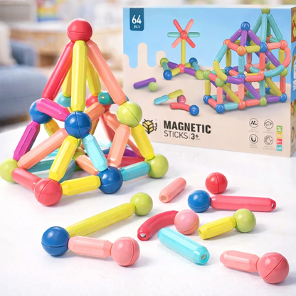 64 PCS Magnetic Building Sticks Set – Educational STEM Construction Toy for Kids (Creative Learning Blocks 3+)