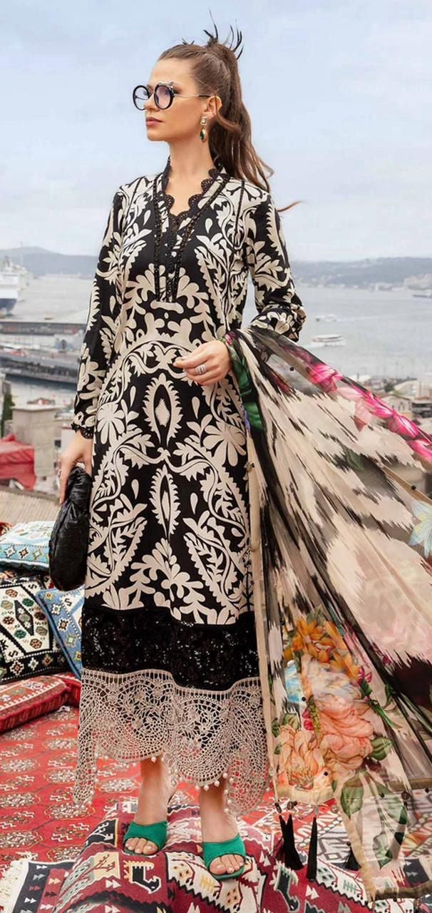 Skin & black | Maria.B Khaddar 3pcs collection