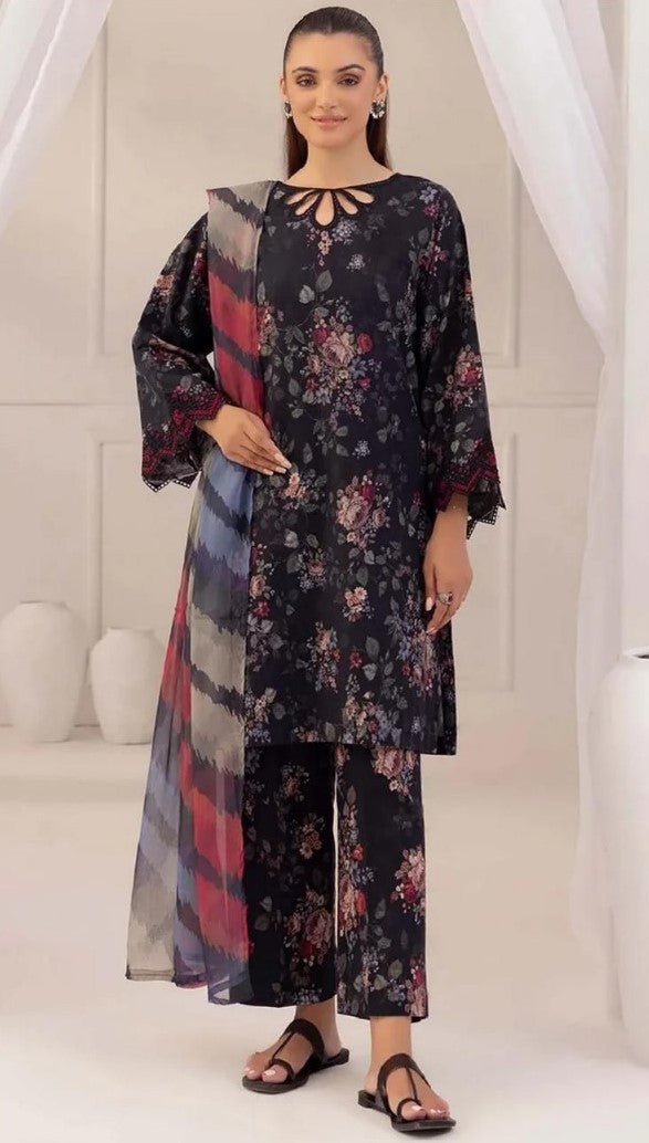 winter collection | Khaddar 2pcs | Iznik | Black + multicolor dupatta