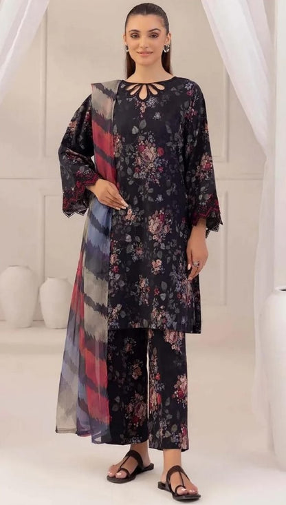 winter collection | Khaddar 2pcs | Iznik | Black + multicolor dupatta