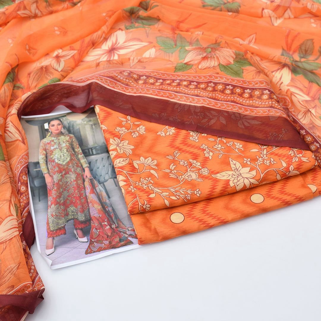 Aneela's | Orange colored  Premium Lawn Suit 3pc