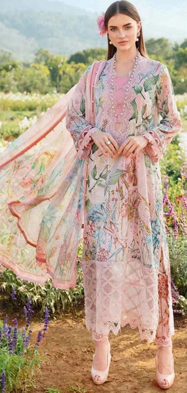Pink stylish Premium Lawn Suit 3pc -Maria.B