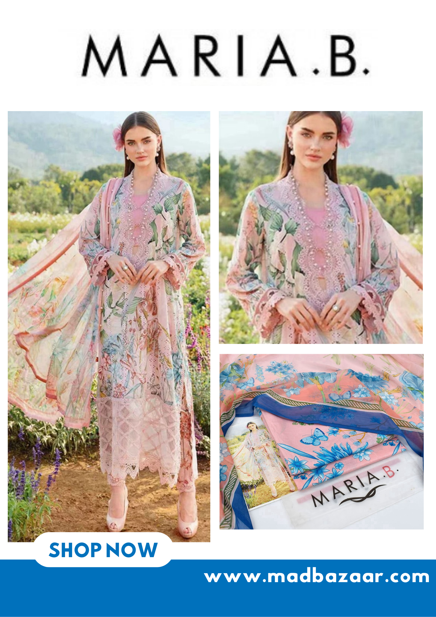 Pink stylish Premium Lawn Suit 3pc -Maria.B