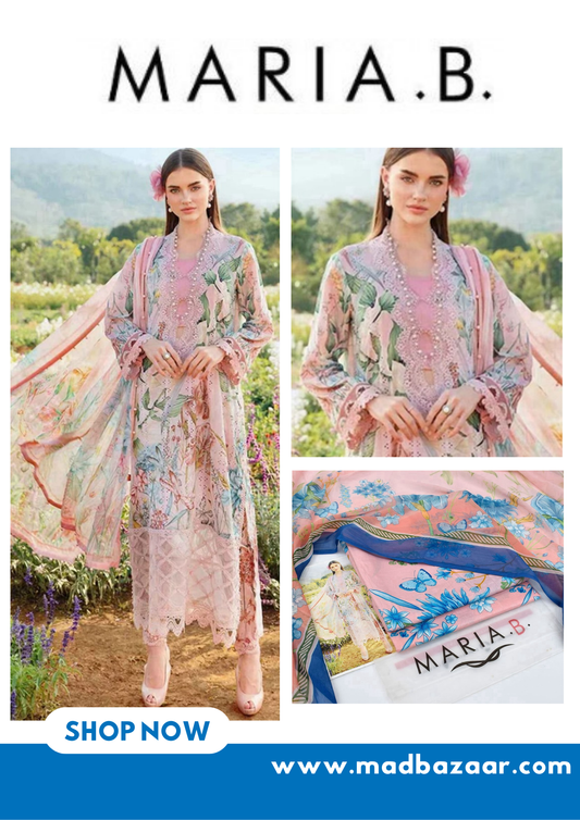 Pink stylish Premium Lawn Suit 3pc -Maria.B
