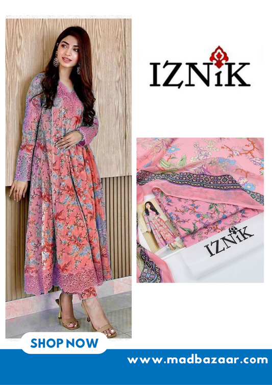Light pink Iznik premium lawn suit 3pc