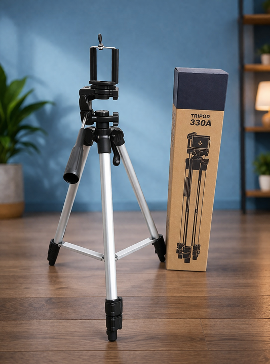 Tripod 330A Professional Adjustable Camera & Mobile Stand with 360° Rotation – Lightweight Aluminum Tripod with Mobile Holder & Carry Support