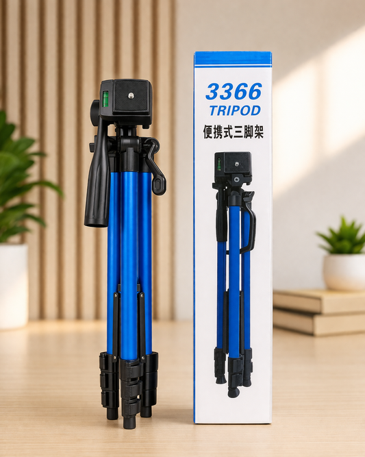 3366 Professional Camera & Mobile Tripod Stand with 360° Rotation – Adjustable Height Lightweight Tripod for DSLR, Smartphone & Video Shooting