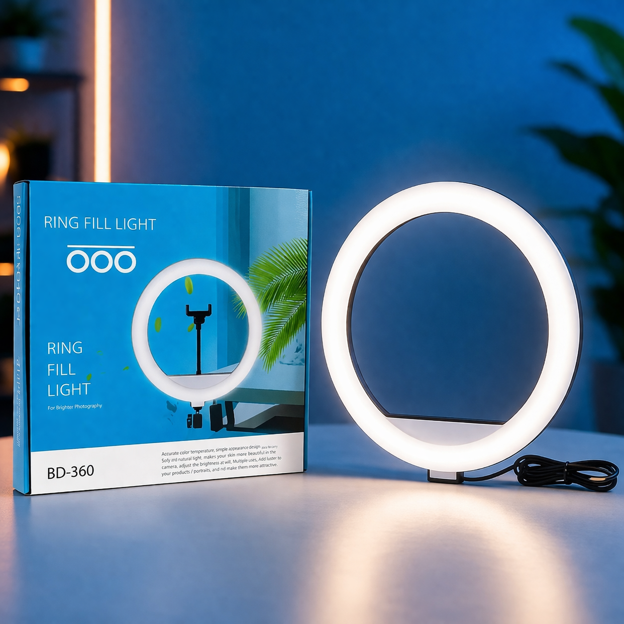 BD-360 LED Ring Fill Light with Mobile Holder – Dimmable Soft Light for TikTok, YouTube, Makeup & Product Photography