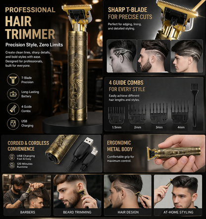 DALING Professional Hair Clipper DL-100 | Elegant Dragon Engraved Design, Excellent Clipping Function | High-Performance Grooming Tool