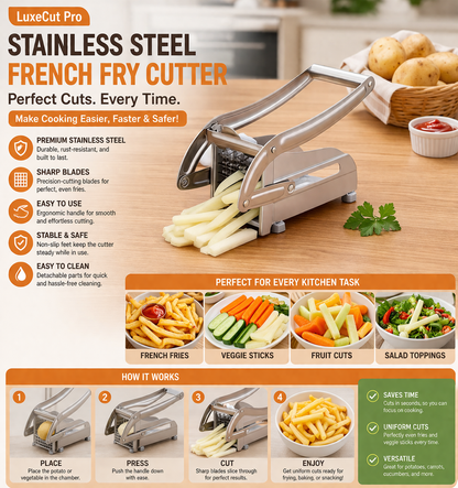 Premium Stainless Steel Potato Chipper & French Fry Cutter – Effortless Slicing for Perfect Fries, Veggies & More