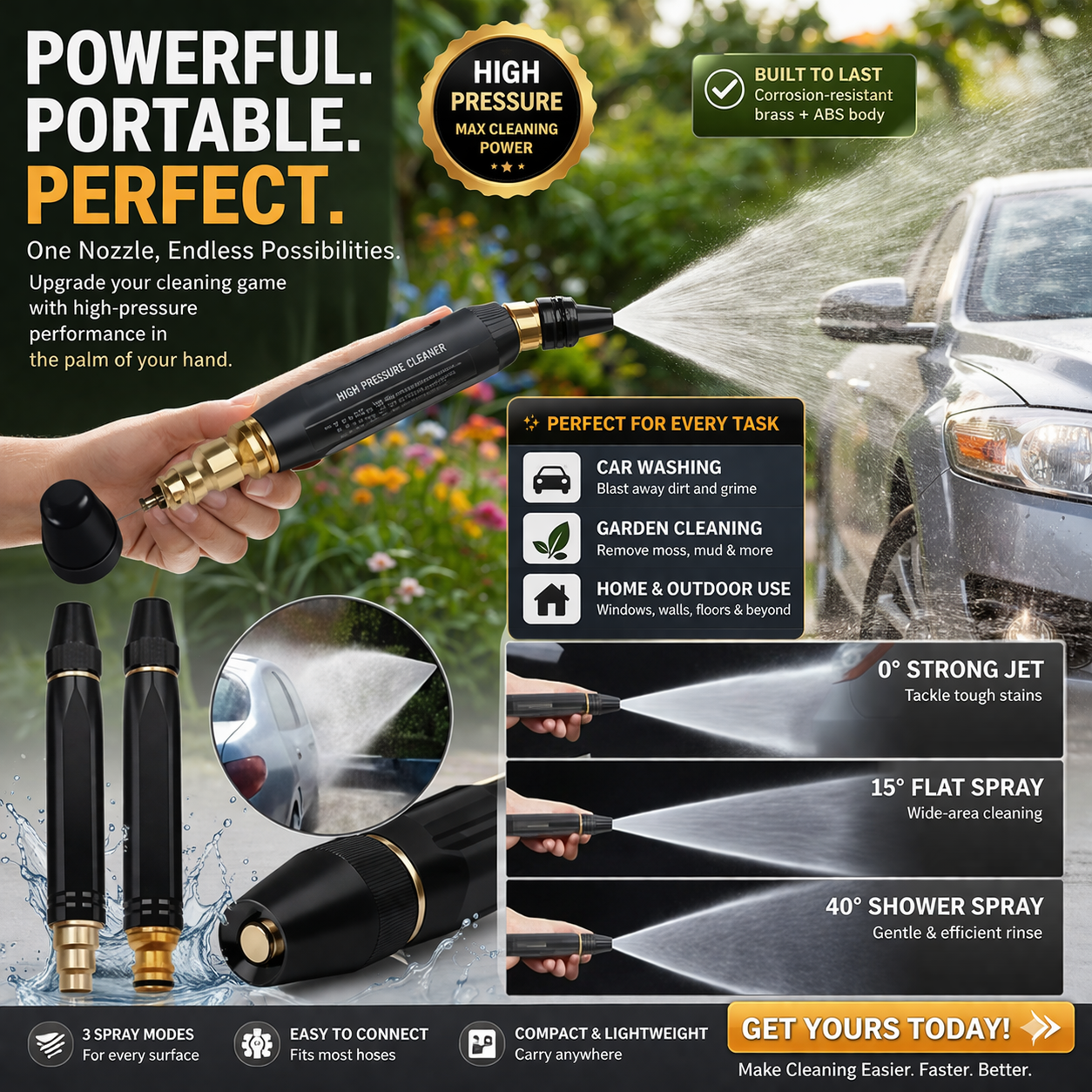 Upgrade High-Pressure Metal Water Spray Gun – Durable Alloy Nozzle with Adjustable Flow, Water Stop Switch for Car Wash, Gardening & Home Cleaning