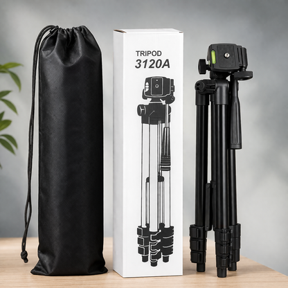 Professional 3120A Adjustable Camera Tripod with Mobile Holder & Carry Bag – Lightweight Aluminum Stand for DSLR, Mobile & Video Shooting