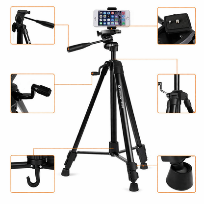 3366 Professional Camera & Mobile Tripod Stand with 360° Rotation – Adjustable Height Lightweight Tripod for DSLR, Smartphone & Video Shooting