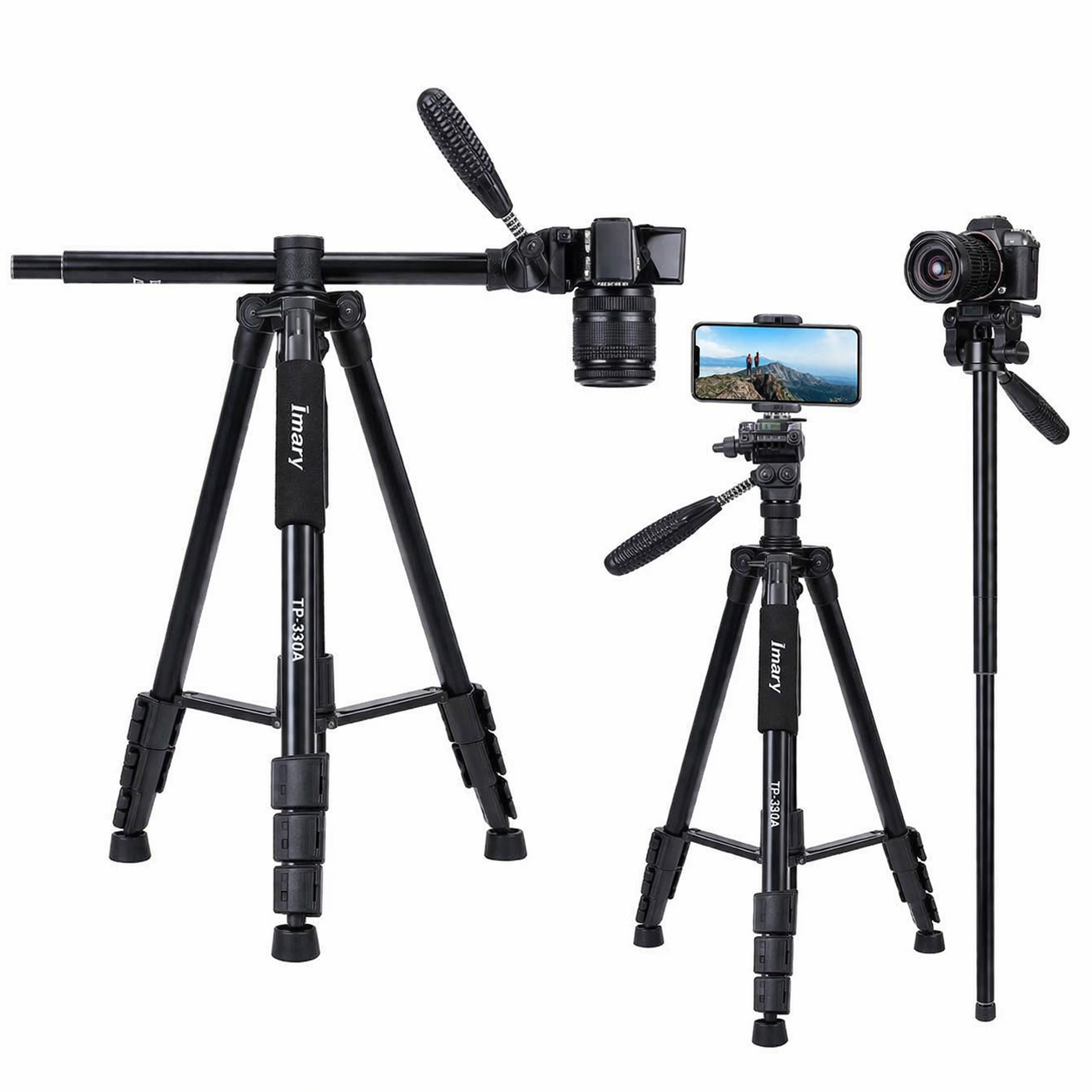 Professional Camera Tripod with Boom Arm & Monopod – Heavy Duty Adjustable Tripod Stand for DSLR, Mobile & Video Shooting