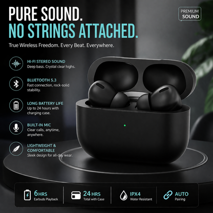 Premium Wireless Bluetooth Earbuds with Charging Case – Hi-Fi Sound, Noise Reduction & Long Battery Life