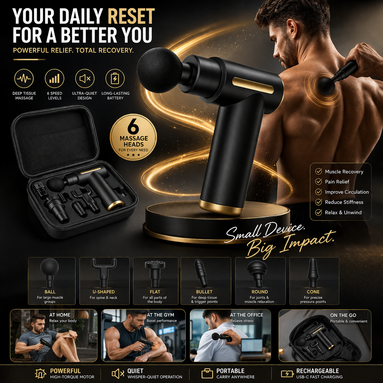 Portable Mini Massage Gun – Deep Tissue Muscle Relaxation Device