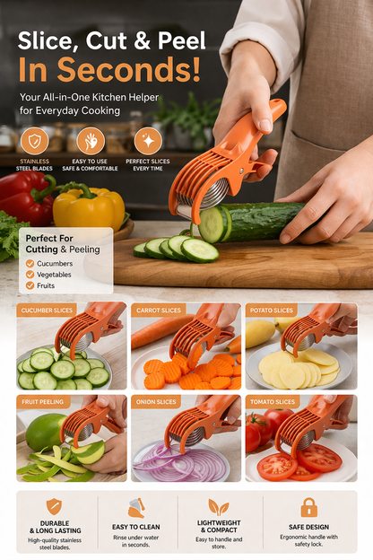 Multi-Functional 3-in-1 Vegetable Cutter & Peeler – Premium Stainless Steel Multi-Blade Slicer | Fast, Safe & Effortless Kitchen Tool for Fruits & Vegetables