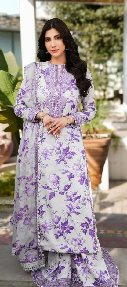 Aneela's khaddar collection | 3pcs suit | White & grape purple