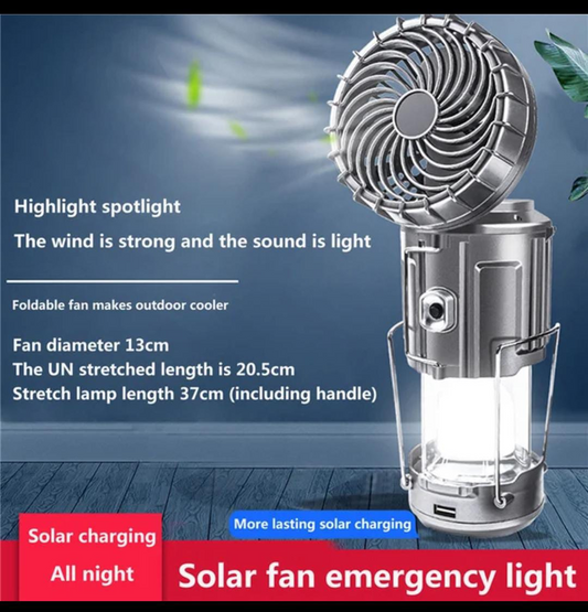 6-in-1 Portable LED Camping Lantern with Fan | Solar & USB Rechargeable Tent Light, Flashlight & Energy-Saving Lamp – Madbazar