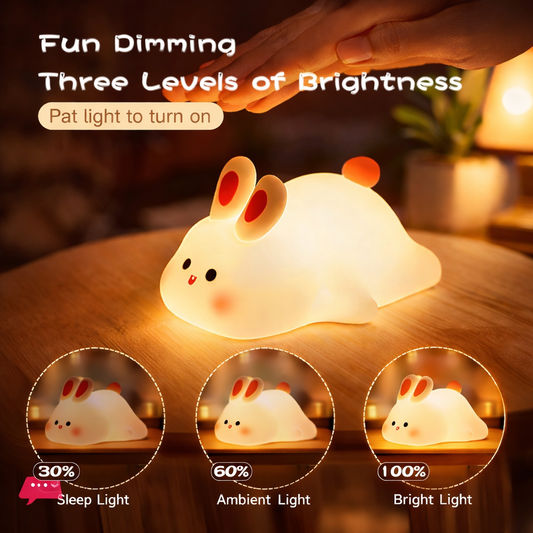 Cute Bunny Silicone Night Light – Soft Touch LED Lamp with Adjustable Brightness for Baby & Kids (Warm Glow)
