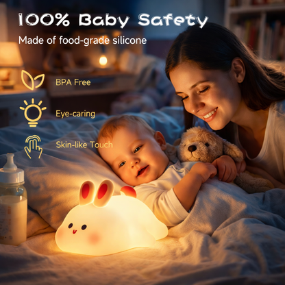 Cute Bunny Silicone Night Light – Soft Touch LED Lamp with Adjustable Brightness for Baby & Kids (Warm Glow)