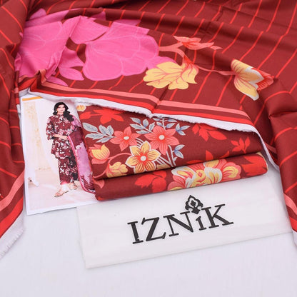 floral red suit | 3pcs Iznik khaddar collection