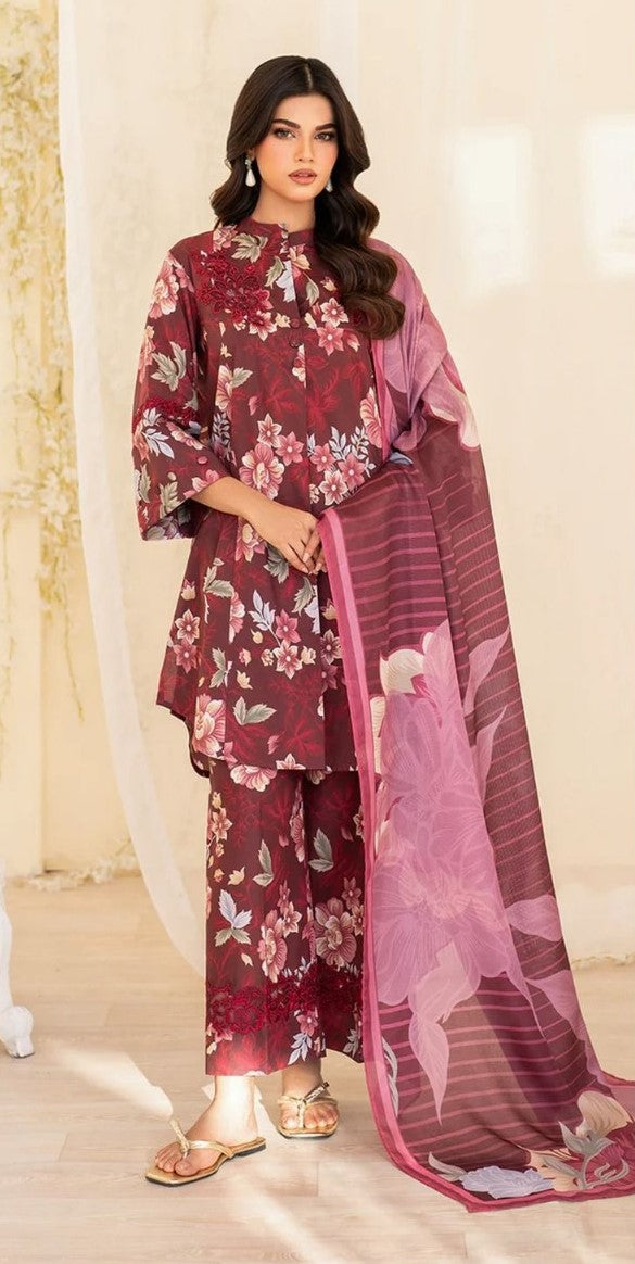floral red suit | 3pcs Iznik khaddar collection