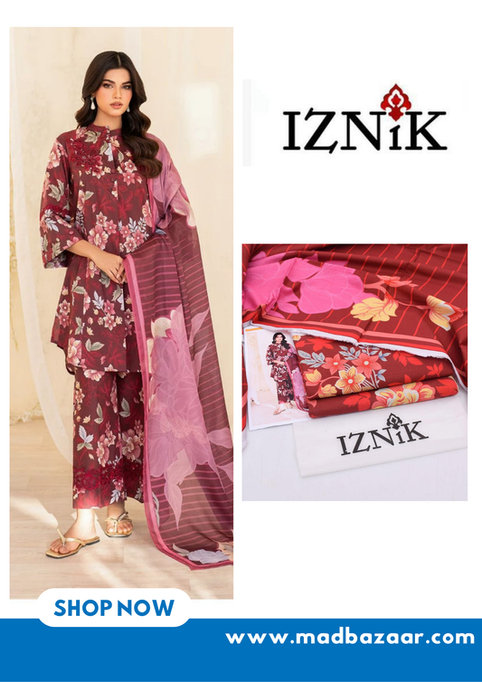 floral red suit | 3pcs Iznik khaddar collection