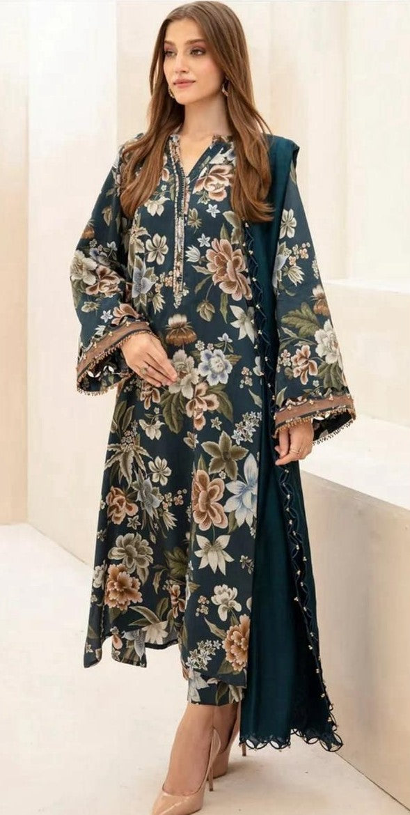 Khaddar stuff | dark teal | Iznik 2pcs winter collection