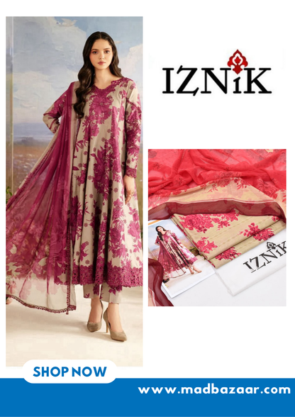 Skin with red flowers design | Premium Lawn Suit 3pc -IZNiK