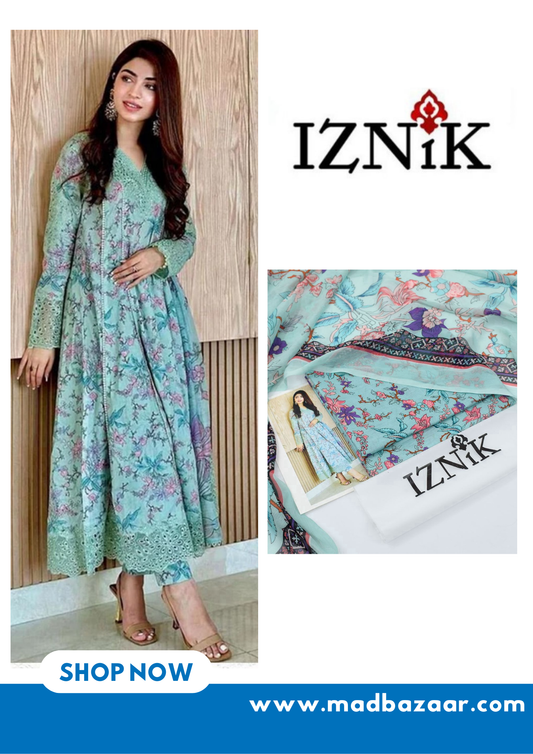 Turquoise/Ferozi color | IZNIK | Premium Lawn Suit 3pc