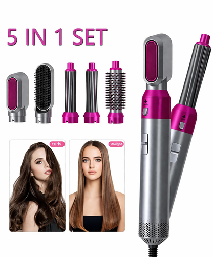 5-in-1 Professional Hot Air Styler & Hair Dryer Brush – Multi-Functional Volumizer, Curler & Straightener Kit with Anti-Static Ceramic Coating | Salon-Style Results at Home