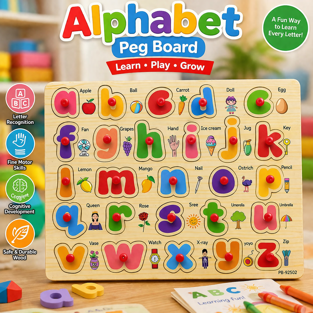 Multi-Activity Wooden Puzzle Board for Kids – Alphabet, Numbers & Shapes Learning Educational Toy