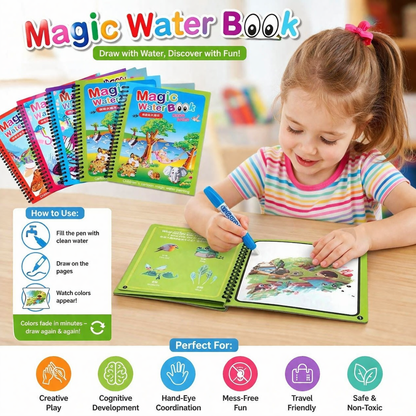 Magic Water Coloring Book for Kids – Reusable Mess-Free Drawing & Learning Activity Book