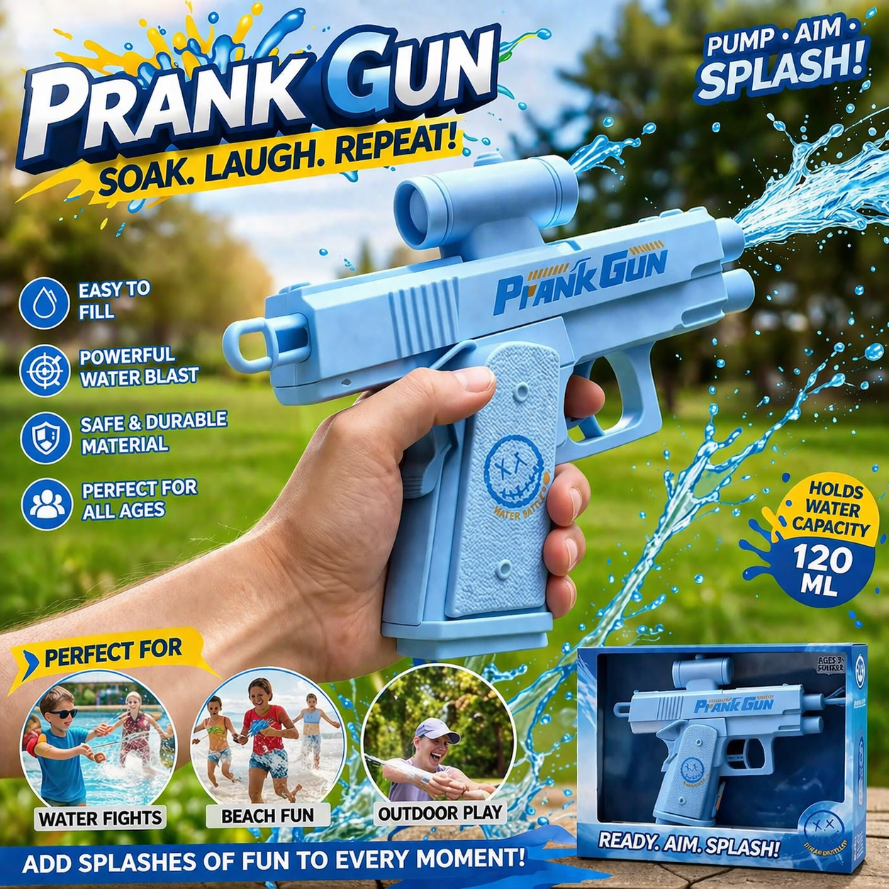Prank Gun Mini Water Blaster Toy – Portable Summer Splash Fun for Kids & Adults