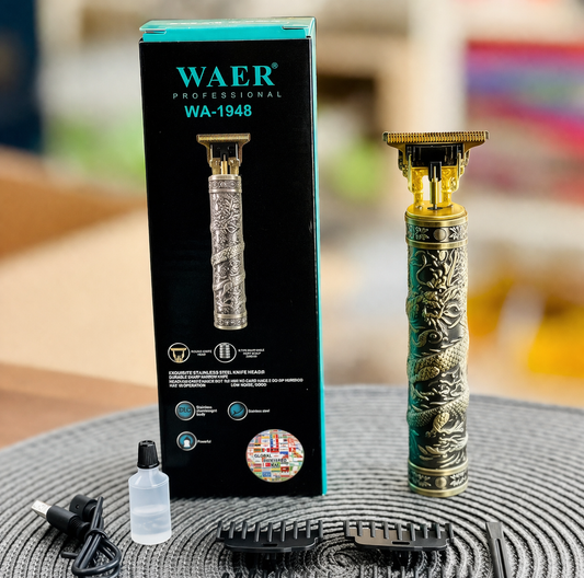 WAER Professional Hair Trimmer WA-1948 | Dragon Engraved Cordless USB Clipper | Precision Grooming with Durable Titanium Blade