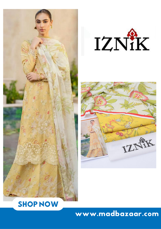 minimal design of citrine yellow | Iznik khaddar 3pcs collection